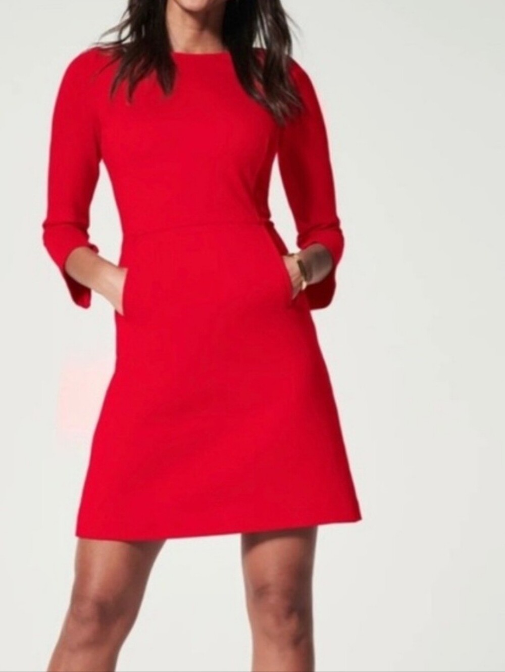 NEW SPANX the perfect Shift a-line 3/4 sleeve dress in spanx true red L